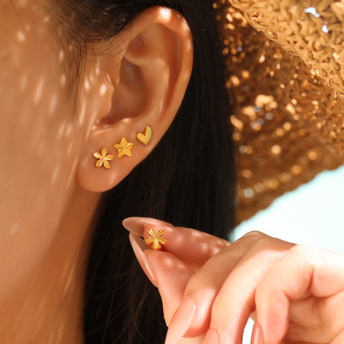 Korean Style INS New Titanium Steel No Need to Remove Earrings for Showering Ear Bone Studs Pentagram Flower Heart Ear Jewelry Wholesale
