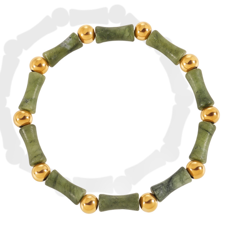 Niche Design New Chinese Style Ancient Style Simple Personality High-end Natural Stone Elastic Titanium Steel Gold-plated Fashion Bracelet for Women