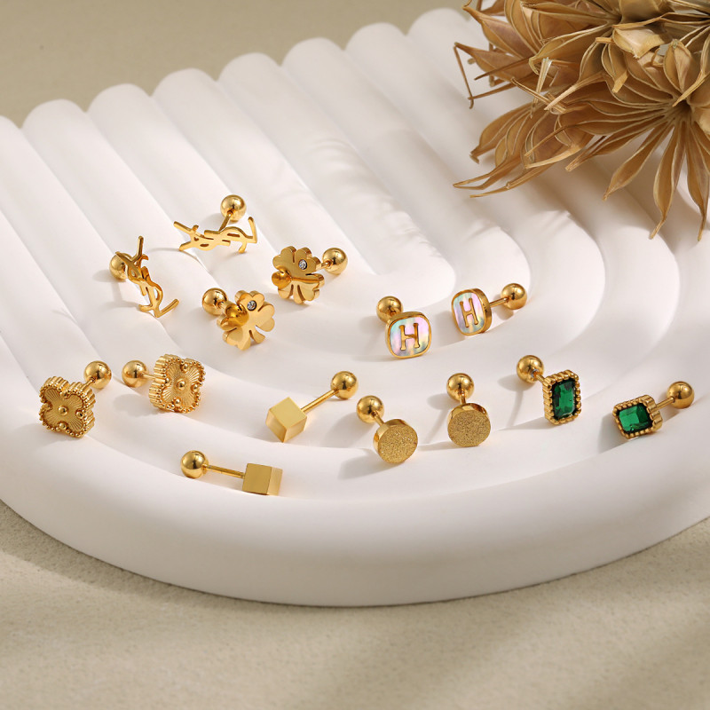 Minimalist INS Small Screw Back Letter Stud Earrings Multiple Ear Bone Studs Titanium Steel Ear Piercing Care Stackable Sleep Without Removing