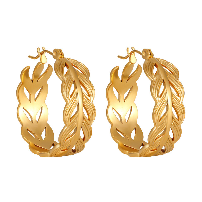 European and American Cross-Border New Niche Style Wheat Ear Leaf Earrings for Women Fashionable Personality High-End Gold-Plated Titanium Steel Ear Jewelry