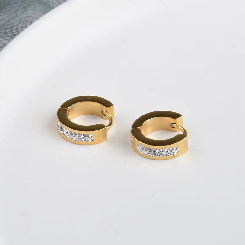 Cross-Border Hot-Selling Korean Fashion Simple Titanium Steel Double Row Mud Drill Full Drill Earrings Ear Clips Petite Elegant Ear Jewelry Trend