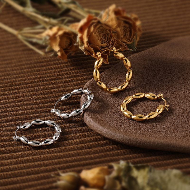 European and American Fashion Cross-Border New Niche Geometric Bead Earrings for Women, Personalized Gold-Plated High-End Titanium Steel Earrings