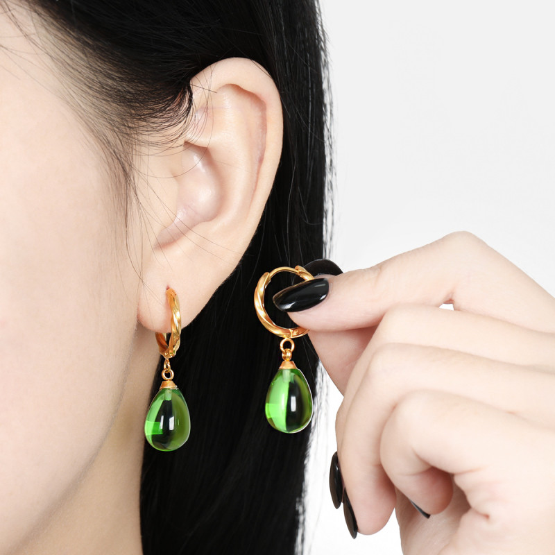 Cross-Border Jewelry Niche Ins Design High-End Colorful Crystal Twisted Thick Line Water Drop Titanium Steel Earrings Ear Clips for Women