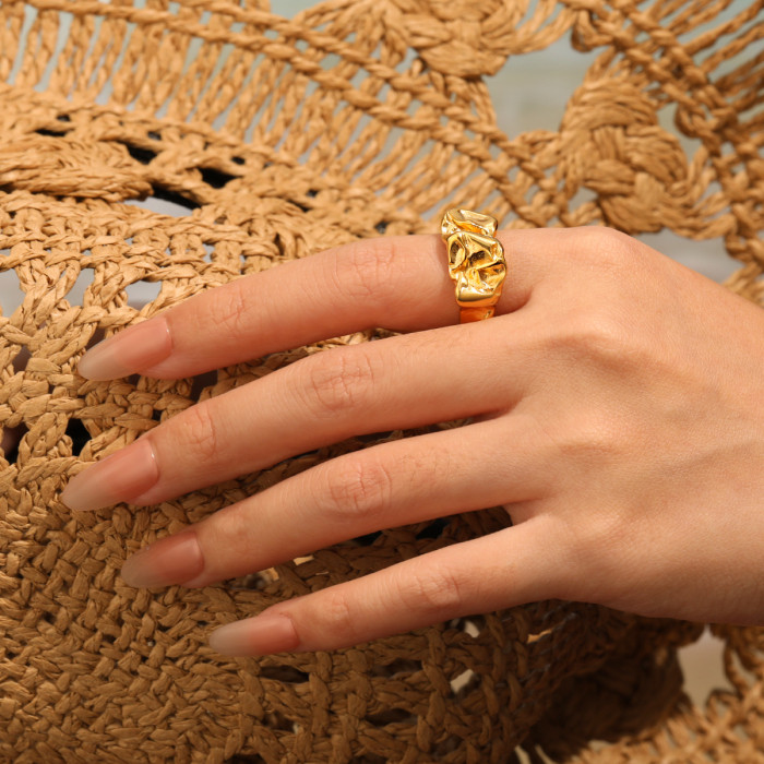 European and American Fashion Volcanic Rock Pattern Wrinkled Ring Irregular Personality Design Ins High-end Titanium Steel Open Ring