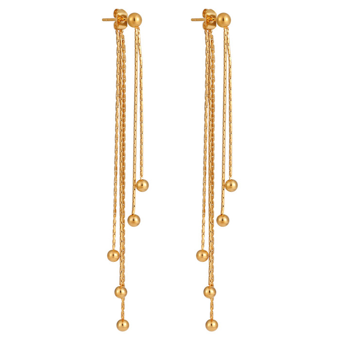 French Retro Minimalist Niche Design Long Ear Thread Fashionable Personality Bead Ear Thread Ins High-end Earrings