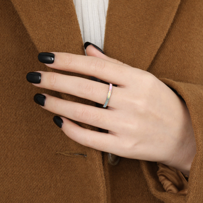 Korean Fashion New Light Luxury Natural White Mother-of-Pearl Ring for Women, Versatile Gold Plated Titanium Steel In...