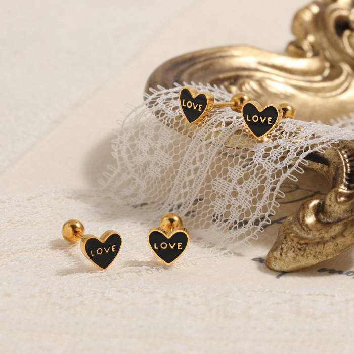 Korean New Niche Simple Elegant Light Luxury Heart Love Resin Ear Bone Stud Women Fashion Heart-Shaped Titanium Steel...