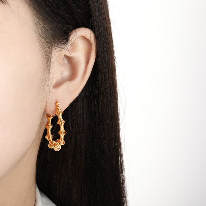 Niche Design INS European and American Style Exaggerated Spring Bamboo Joint Earrings Light Luxury High-end Titanium Steel Earrings for Women