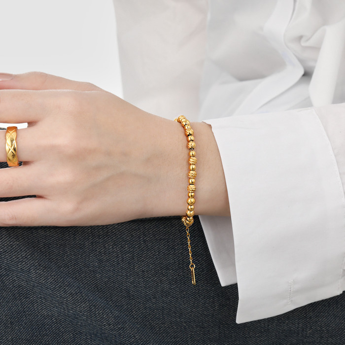 New Fashionable Personality Cross-Border Simple Versatile Diagonal Pattern Beaded Bracelet for Women Personalized Gold-Plated Titanium Steel Jewelry