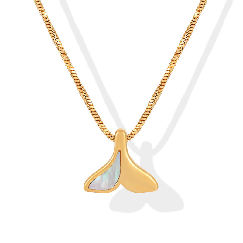 European and American INS Style Niche Design Accessories Fashion Versatile Mermaid Tail Pendant Inlaid White Shell Titanium Steel Necklace for Women