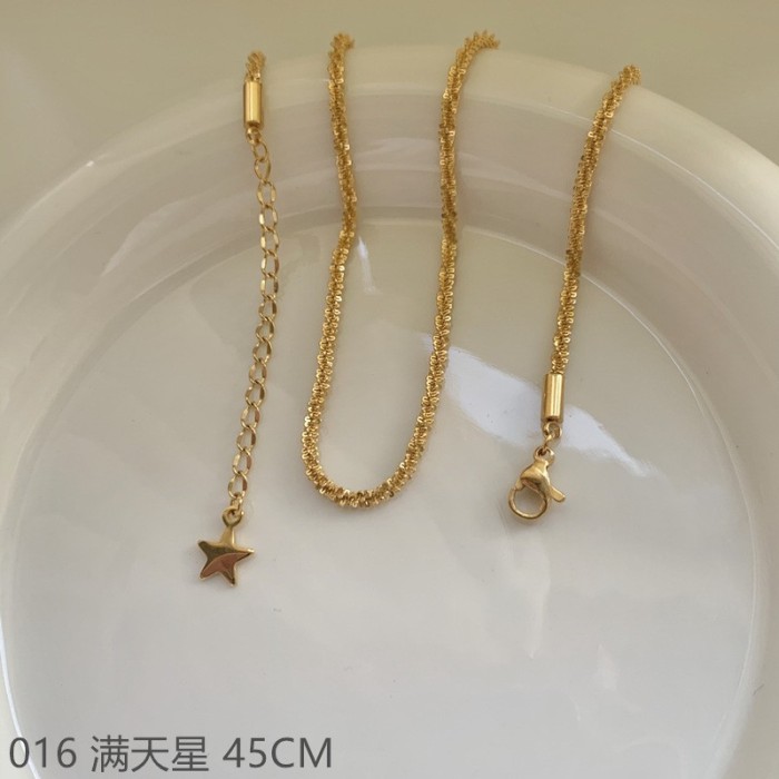 Cross Chain Box Chain Snake Bone Chain Embossed Chain Necklace Starry Sky Titanium Steel 24K Gold Plated Sunflower Collarbone Chain