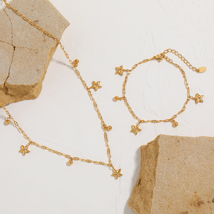 Hot-Selling Niche Ins Minimalist Fashion Five-Pointed Star Sunflower Titanium Steel Bracelet Necklace Women's Jewelry...