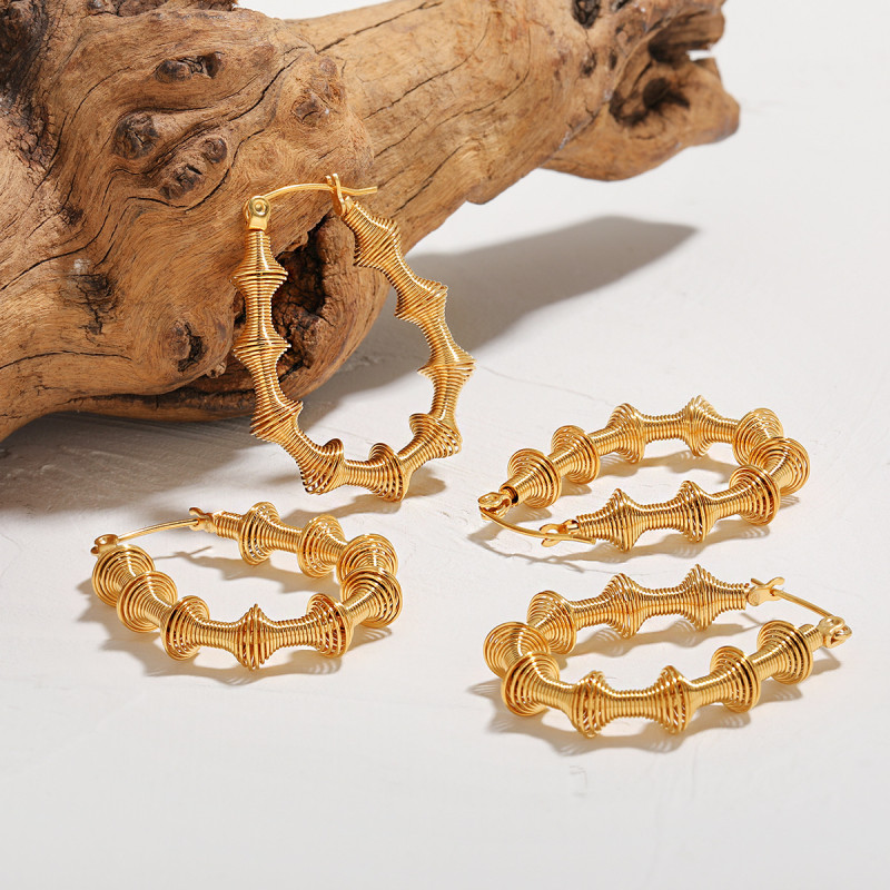 Niche Design INS European and American Style Exaggerated Spring Bamboo Joint Earrings Light Luxury High-end Titanium Steel Earrings for Women