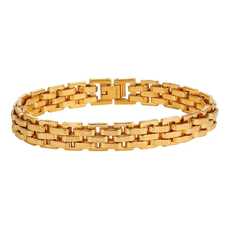 European and American Vintage Hip-Hop Heavy Exaggerated Great Wall Pattern Bracelet for Women Fashionable Personality Gold-Plated Titanium Steel High-End Jewelry