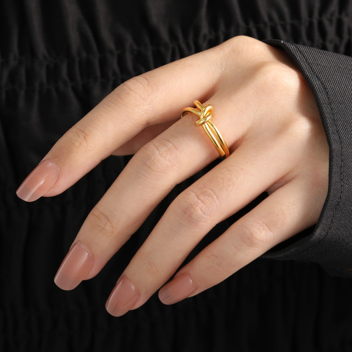Korean Fashion Titanium Steel Bowknot Adjustable Open Ring for Women Simple Personality Index Finger Ring Jewelry