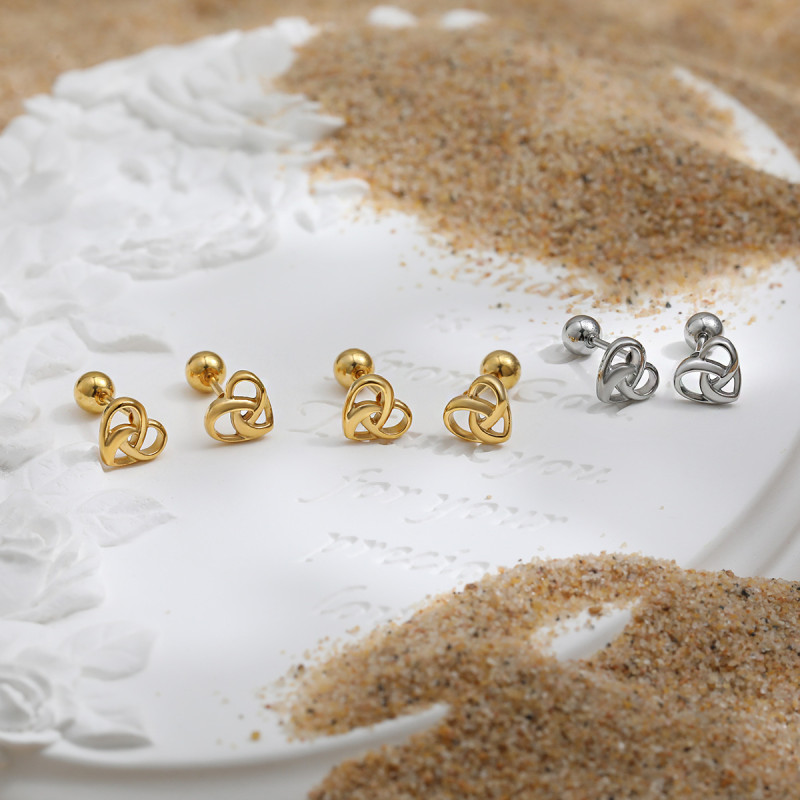 Korean Style INS New Cross Rotating Heart Ear Bone Stud Earrings for Women Ear Piercing Titanium Steel Gold 18K