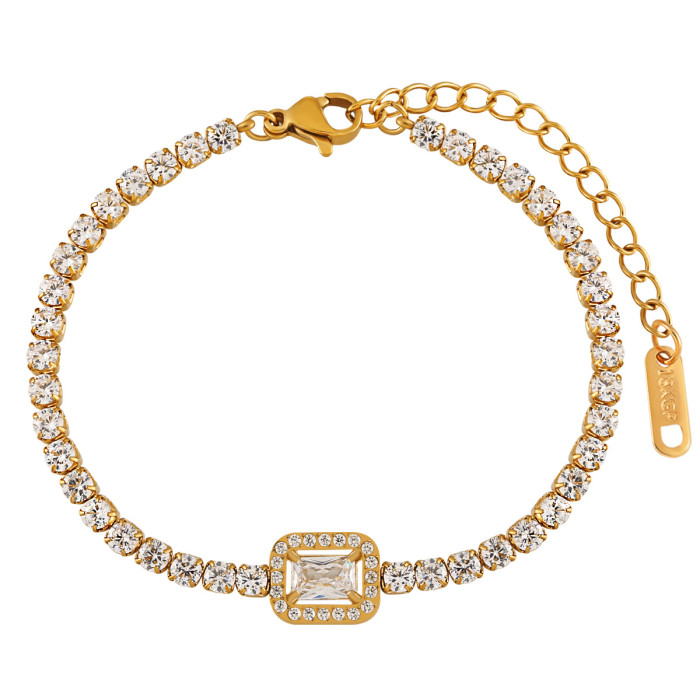 European and American INS Style Light Luxury Simple Claw Chain Full Diamond Square Bracelet for Women Titanium Steel PVD Coated Color Retention High-end Feel Jewelry