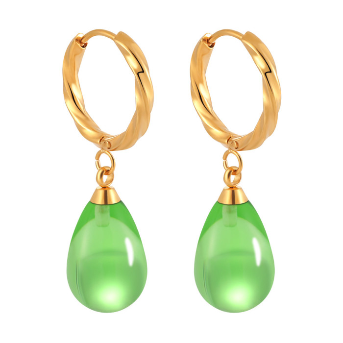 Cross-Border Jewelry Niche Ins Design High-End Colorful Crystal Twisted Thick Line Water Drop Titanium Steel Earrings Ear Clips for Women