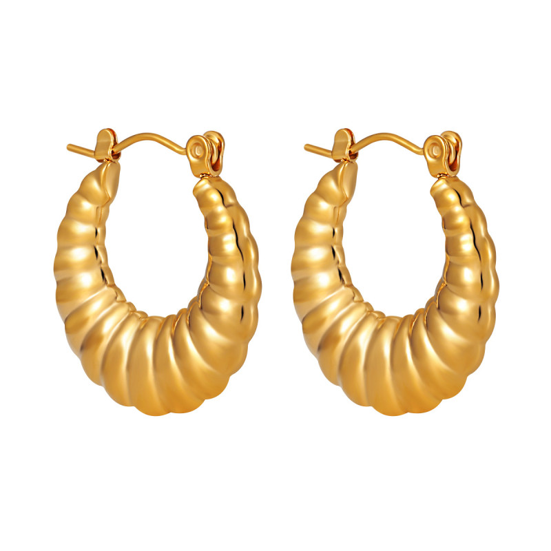 Korean Style IMS Niche New Simple Crescent Rotating Pattern Earrings Fashionable Personality Temperament Gold-Plated Titanium Steel Ear Jewelry