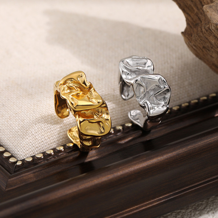 European and American Fashion Volcanic Rock Pattern Wrinkled Ring Irregular Personality Design Ins High-end Titanium Steel Open Ring