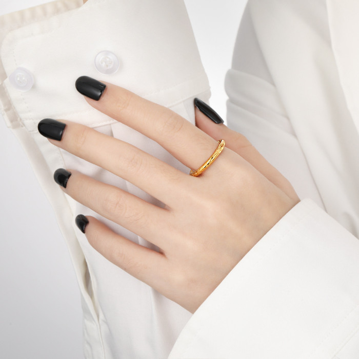 New Chinese Style Ethnic One Week Circle Carved  Wanfu  Character Ring Fashionable Personalized Gold-Plated Titanium Steel Index Finger Ring
