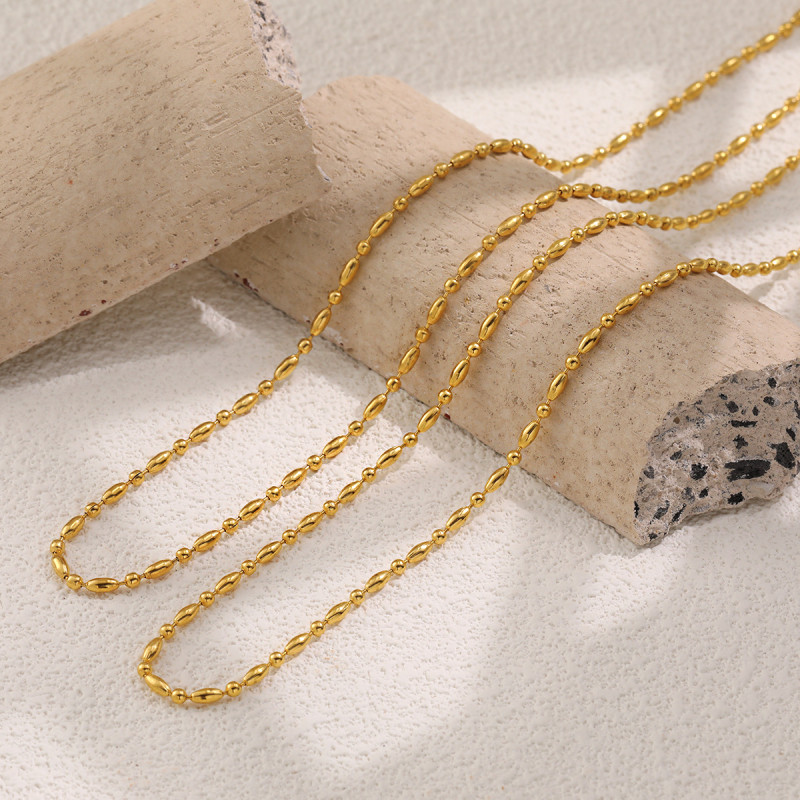 European and American Fashion Bead Chain 1:1 Denier Bamboo Knot Titanium Steel Gold Plated PVD Gold Color Chain for Pendants Collarbone Chain