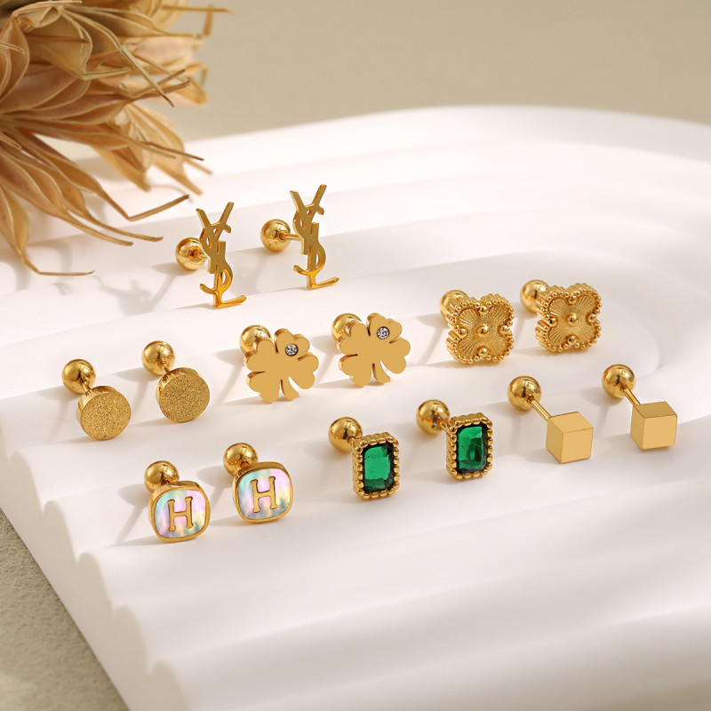 Minimalist INS Small Screw Back Letter Stud Earrings Multiple Ear Bone Studs Titanium Steel Ear Piercing Care Stackable Sleep Without Removing