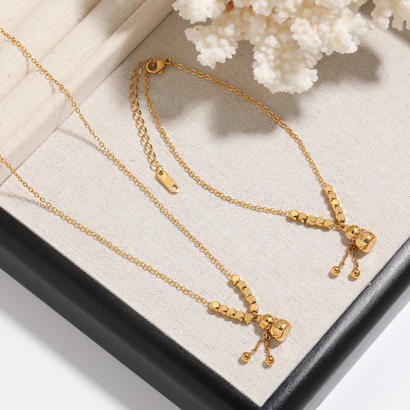 New Chinese Style Niche Geometric Diamond Square Fu Character Gourd Necklace Women's Anklet Titanium Steel Jewelry Set
