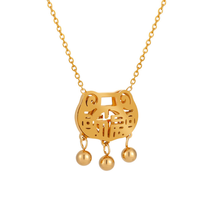 New Chinese Style Ruyi Peace Blessing Lock Stainless Steel Necklace for Women Fashionable Personality Gold-Plated Titanium Steel Clavicle Chain