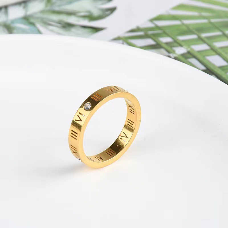 Korean Style Roman Numeral Diamond Ring for Women Fashionable Personality Titanium Steel 24K Gold Niche Temperament Tail Ring