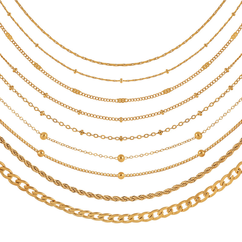 Fashion Personality Gold-Plated Titanium Steel O-Chain Box Chain Side Chain Clip Bead Necklace Braided Twist Chain Collarbone Chain Bare Chain