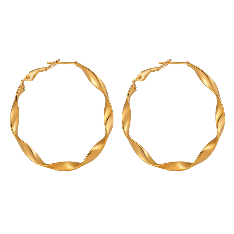Cross-Border European and American New Simple Fashion Personality Wave Pattern Twisted Line Earrings for Women Titanium Steel Gold-Plated High-End Versatile Ear Clips