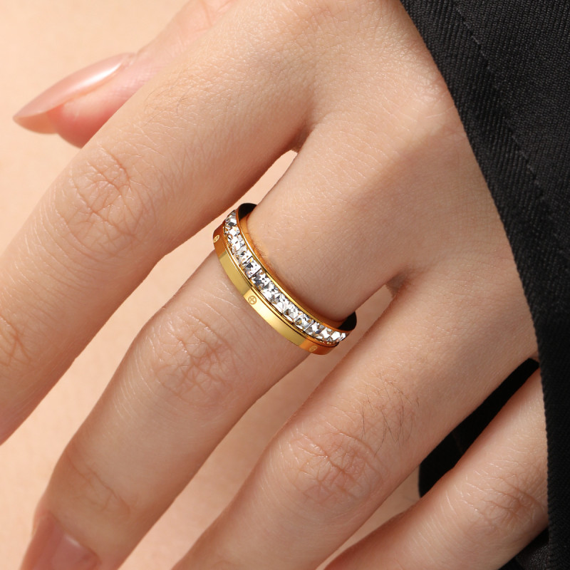 Korean Style Layered Wear Light Luxury Fashion Square Diamond Titanium Steel Ring Niche Design Simple Personality High-end Sense Index Finger Ring