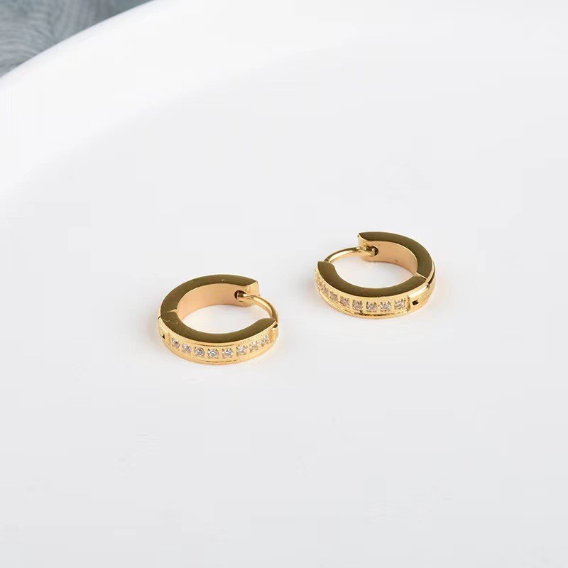 European and American INS Minimalist Style CNC 8 Stone Earrings for Women Elegant Simple Ear Clips Stainless Steel Zircon Ear Clips Ear Clips