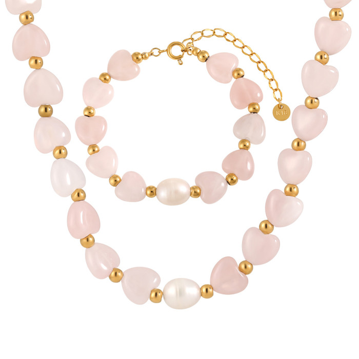 Natural Stone Rose Quartz Necklace for Women Fashion Handmade Beaded Elegant Titanium Steel Necklace High-end Niche Design Collarbone Chain