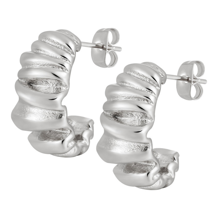 Fashion INS Style Wrinkled Texture Geometric Earrings Titanium Steel Women's Unisex High-end Gold Vintage Earrings