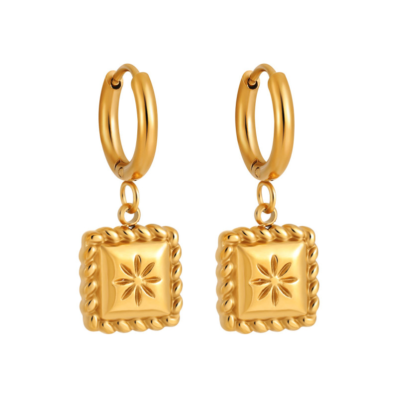 European and American New Fashion Personality Eight-Pointed Star Earrings High-End Ins Style Niche Temperament Stainless Steel Gold-Plated Ear Jewelry