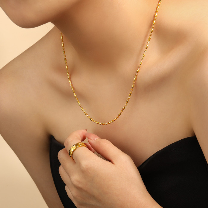 Cross-Border Women's Fashion Stainless Steel 2.4mm Bead Necklace Niche Design High-End Gold Titanium Steel Collarbone Chain