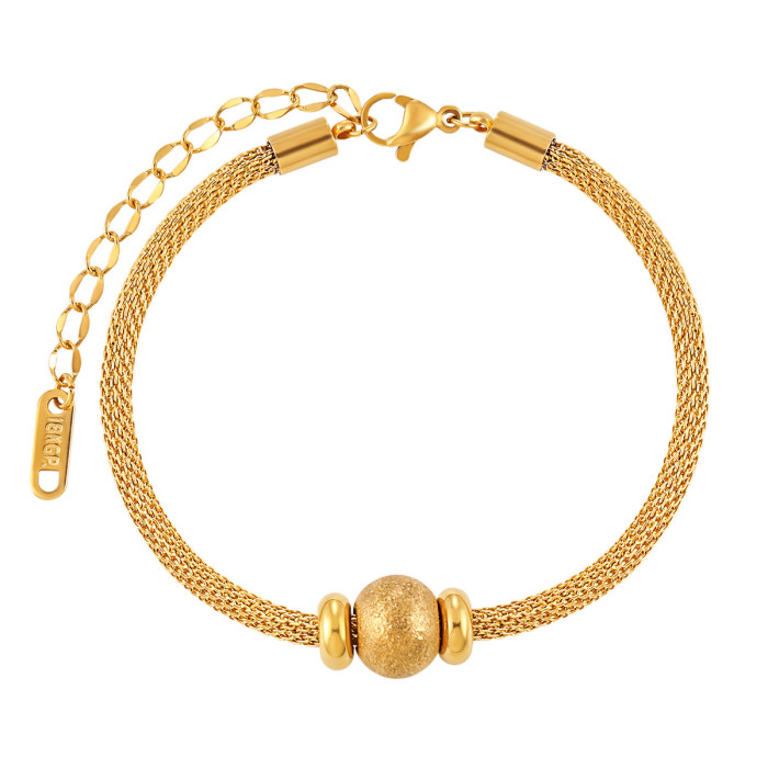Japanese and Korean INS Niche Design Mesh Matte Geometric Round Bead Fortune Bead Titanium Steel Bracelet Necklace Wo...