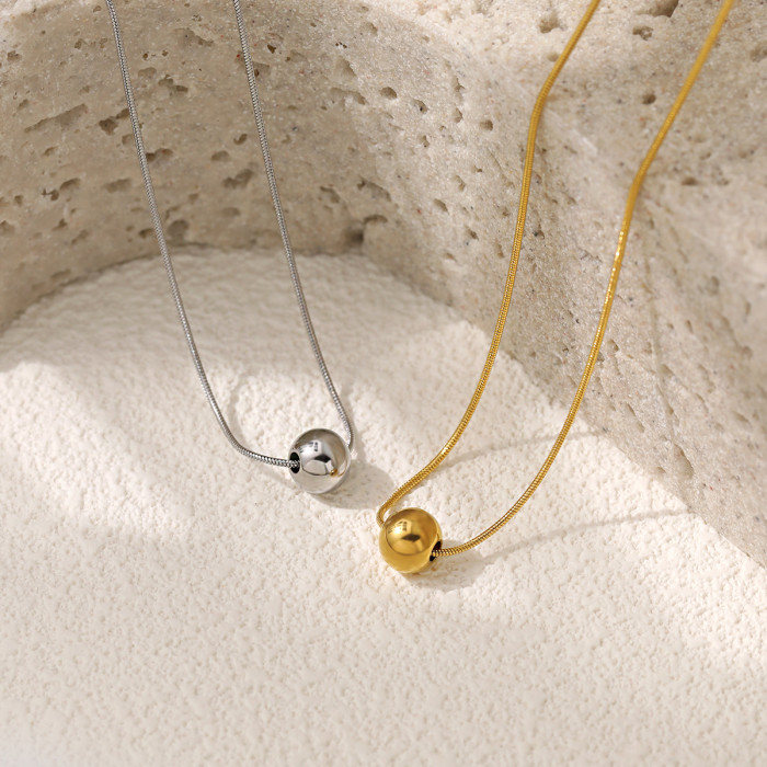 Korean Version Ins Style Fashion Simple Fortune Bead Necklace for Women High-end Versatile Gold Round Bead Titanium S...