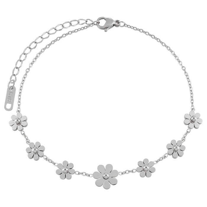 Korean Style Simple Flower Titanium Steel Anklet PVD Electroplated Fashion Ins Niche Design Personality Non-Fading Fo...