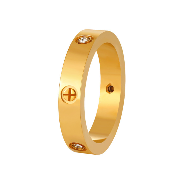 Korean Style Light Luxury Minimalist Six Diamond Ring Fashionable Personality Ins Niche High-end Feel Gold-plated Titanium Steel Index Finger Ring