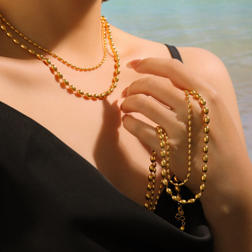 Titanium Steel Color-Retaining Rice Bead Single Chain Choker Necklace for Women Layered Basic Collarbone Chain Bare Chain European and American Style Jewelry