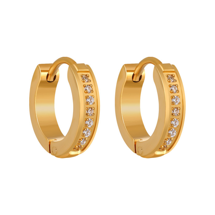 European and American Cross-Border Simple Elegant Light Luxury CNC Fashion Inlaid Stone Earrings for Women Personality Versatile High-End Titanium Steel Ear Jewelry