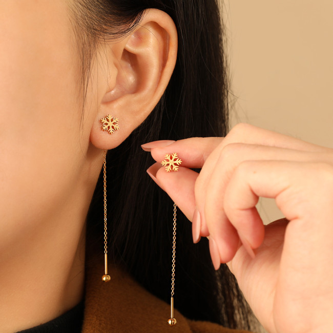 Korean Style Ins Fashion Matte Snowflake Ear Thread Tassel Long Earrings Anti-Lost Anti-Tangle Hair Sleep Without Removing