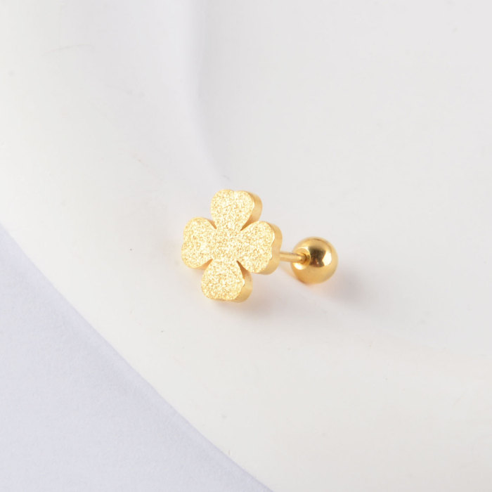 Fashion Versatile Gold Matte Four-Leaf Clover Earrings Titanium Steel Non-Fading Anti-Lost Ear Bone Studs Elegant Light Luxury Earrings
