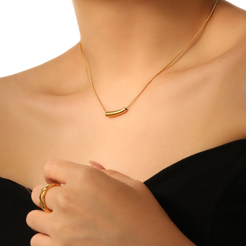 New Titanium Steel Trendy Minimalist Ins Niche Design Clavicle Chain for Women Small Eggplant Bent Tube Smile Snake Bone Necklace
