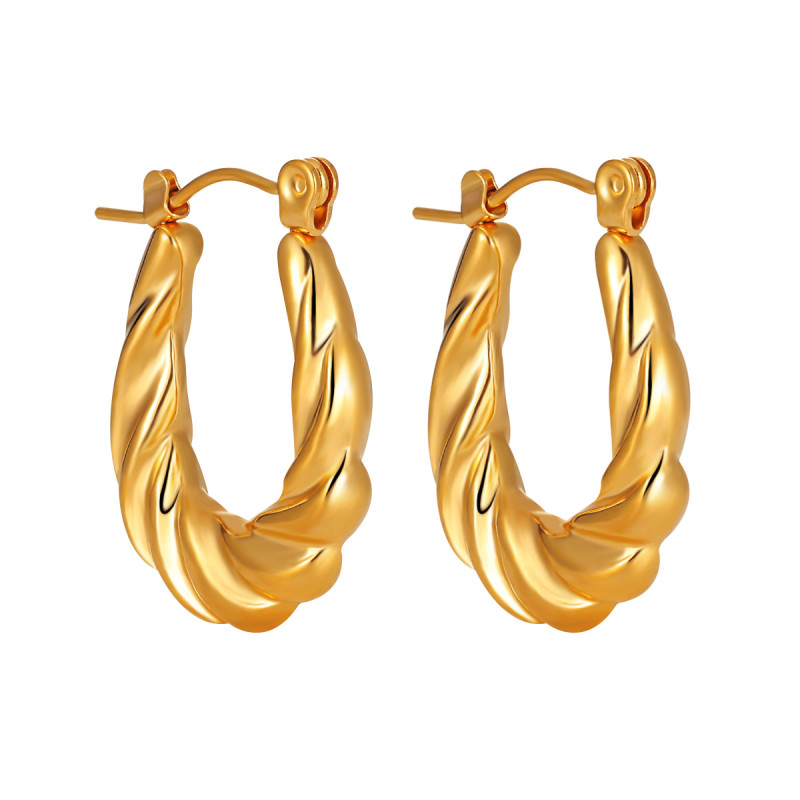 Cross-Border European and American Fashion Personality Niche Simple Braided Twist Earrings for Women Versatile High-End Gold-Plated Titanium Steel Ear Jewelry