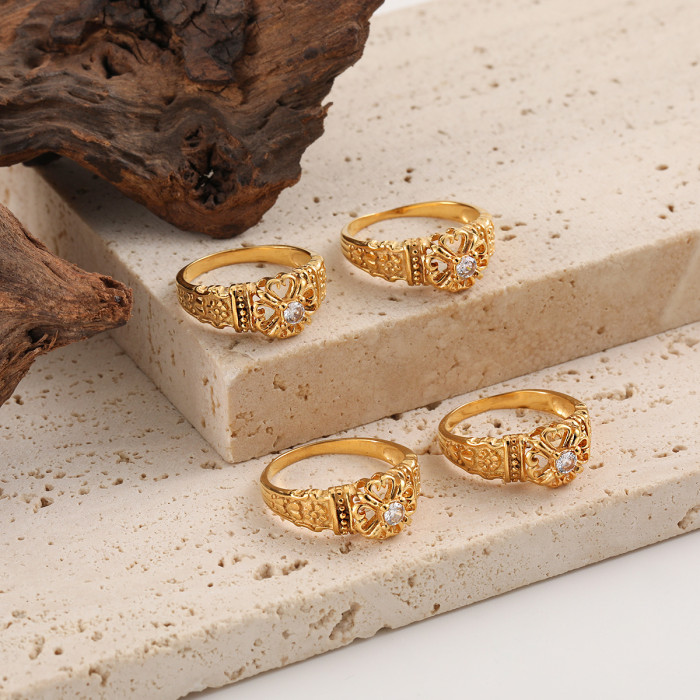 European and American New Niche Design Ins Light Luxury Fashion Versatile Single Diamond Four-Leaf Flower Titanium Steel Ring High-End Feel Ring