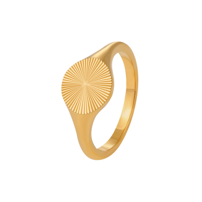 European and American New Style Round Laser Texture Sun Titanium Steel Ring Gold Stainless Steel High-end Plated Index Finger Ring